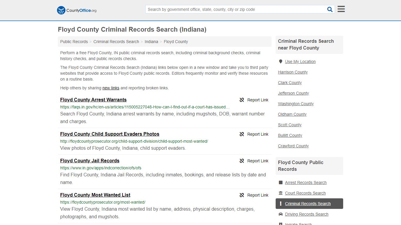 Floyd County Criminal Records Search (Indiana) - County Office